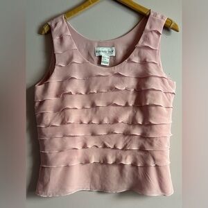 Bedford Fair Vintage Pink Tiered Ruffle Sleeveless Blouse Top 1980s Size Medium
